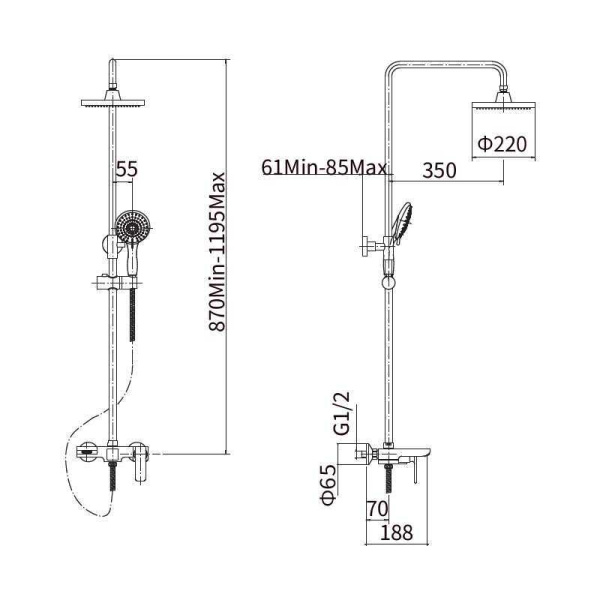 Душевая система с изливом Fashun A2451-7 Душевая система с изливом Fashun A2451-7