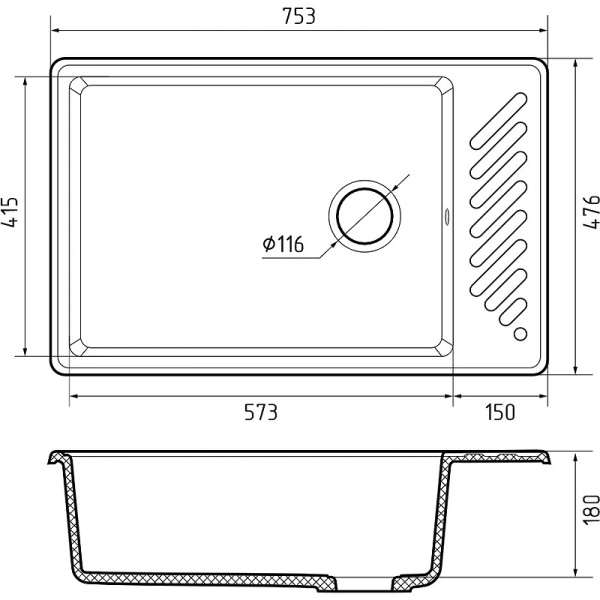 Кухонная мойка GranFest Quartz 51, 51 серый