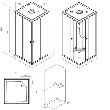 Душевая кабина (90х90) Am.Pm X-Joy Square W94C-403-090BT черный матовый