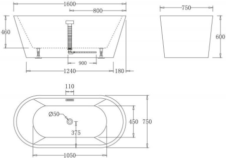 Акриловая ванна BelBagno 160х75 BB71-1600-BIANCO