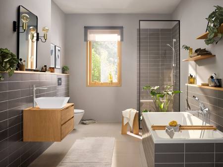 Смеситель для раковины с донным клапаном CoolStart EcoSmart+ Hansgrohe Rebris E 72591000 хром