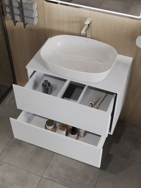 Тумба с раковиной подвесная 75 см, Orange Otto Ot-75TuMDF+B08-500W белый глянец