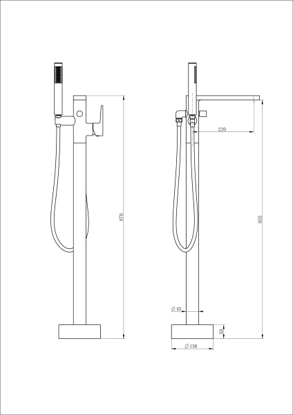 Смеситель для ванны напольного монтажа WONZON & WOGHAND STICK, темный графит WW-88649901-BGM Смеситель для ванны напольного монтажа WONZON & WOGHAND STICK, темный графит WW-88649901-BGM