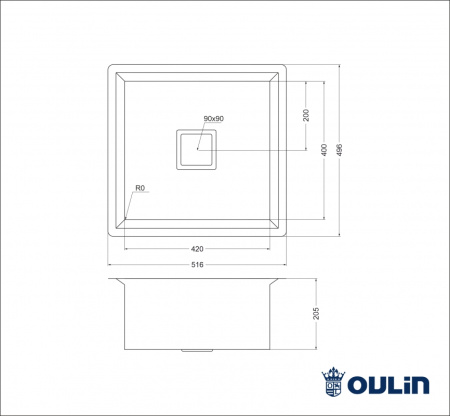 Кухонная мойка (51,6х49,6) Oulin OL-FU114 (VA8109) 