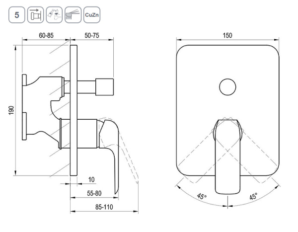 Смеситель для ванны Ravak Flat FL 065.20 X070179