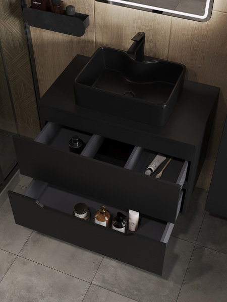 Тумба с раковиной подвесная 80 см, Orange Line Li-80TubMDF+B01-475MB черный