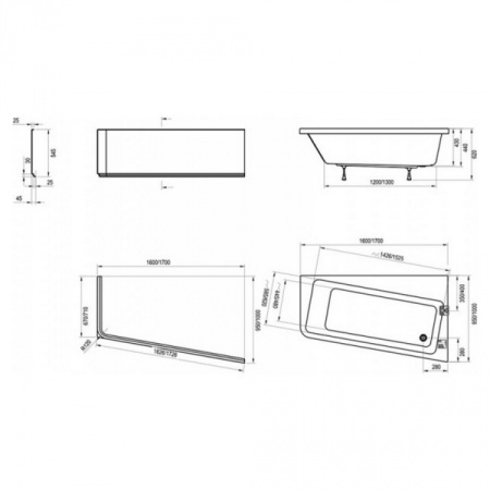 Акриловая ванна (160х95) Ravak 10° R  C841000000 правя
