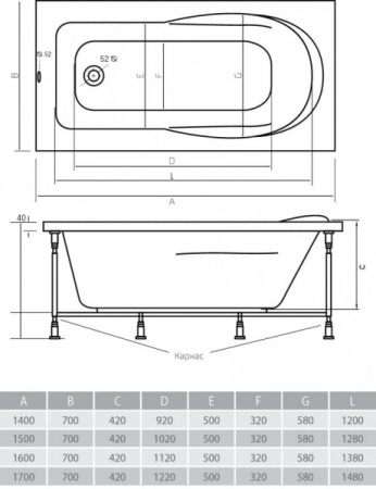 Акриловая ванна ALPEN Karmenta 160х70 AVP0003