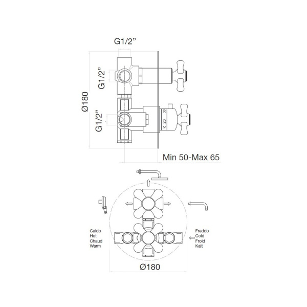 Смеситель для душа встраиваемый с термостатом Webert Armony AM970903010, золото Смеситель для душа встраиваемый с термостатом Webert Armony AM970903010, золото
