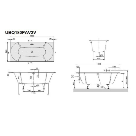 Квариловая ванна Villeroy&Boch Pavia 180x80 UBQ180PAV2V-01