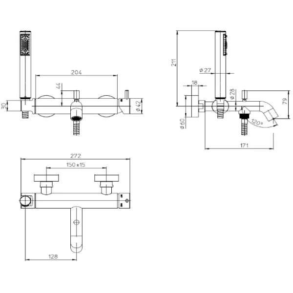 Смеситель для ванны Bossini Teo Z00723.030 хром
