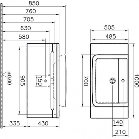 Тумба с раковиной, 100 см, белый Vitra Folda 56084