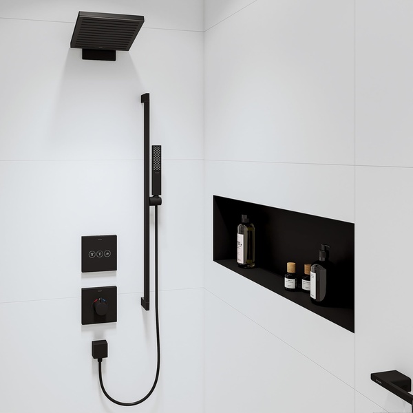 Верхний душ с кронштейном Hansgrohe Pulsify E 260 2jet EcoSmart 24351670 черный матовый