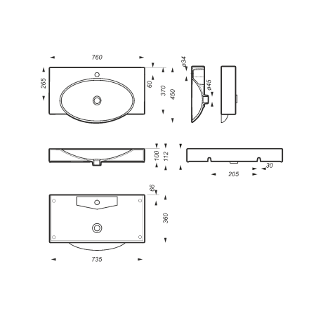 Раковина Sanita Luxe Infinity (76х45) INF76SLWB01