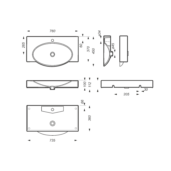 Раковина Sanita Luxe Infinity (76х45) INF76SLWB01