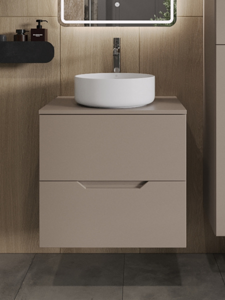 Тумба с раковиной подвесная 60 см, Orange Line Li-60TuLMDF+B09-360W латте/белый