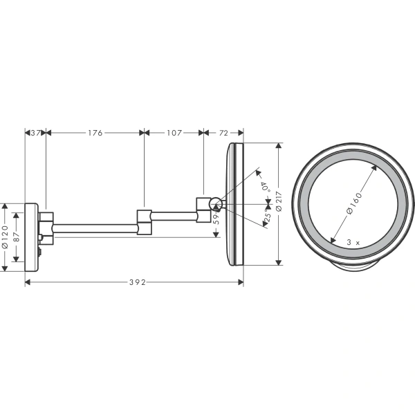 Косметическое зеркало с подсветкой Hansgrohe Logis Universal 73570000 хром