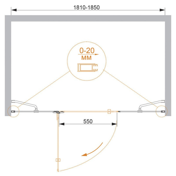 Душевая дверь (185х195) CEZARES BERGAMO BERGAMO-W-B-13-90+60/40-C-Cr-L