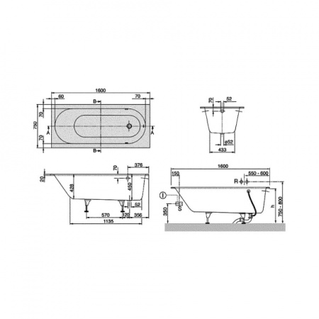 Квариловая ванна Villeroy&Boch Oberon 160x75 (UBQ160OBE2V-01)