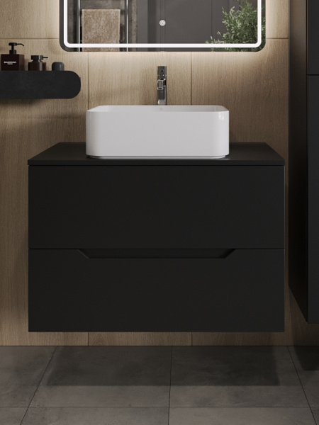 Тумба с раковиной подвесная 80 см, Orange Line Li-80TubMDF+B02-460W черный/белый