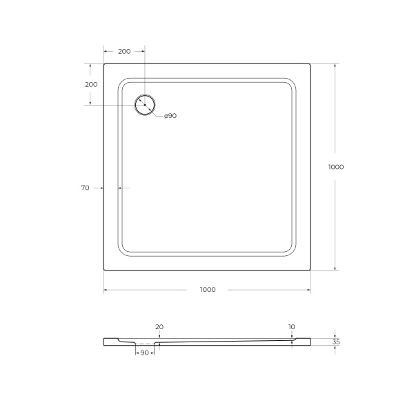 Душевой поддон (100х100) CEZARES TRAY-M-A-100-35-W