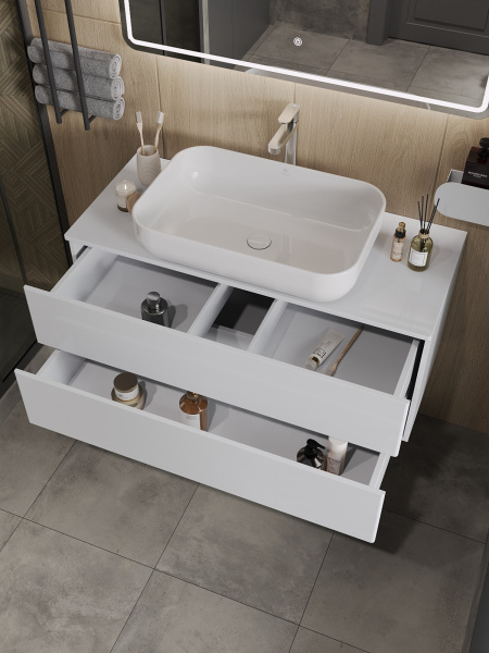 Тумба с раковиной подвесная 100 см, Orange Otto Ot-100TuMDF+B03-600W белый глянец