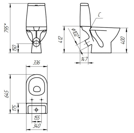Унитаз напольный Cersanit GRANTA 031 3/6 DPL EO S-KO-GRA031-3/6-DL-n-w