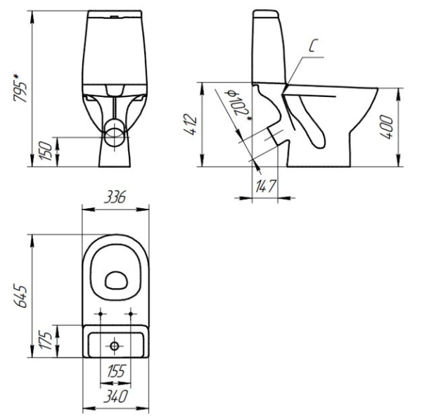 Унитаз напольный Cersanit GRANTA 031 3/6 DPL EO S-KO-GRA031-3/6-DL-n-w