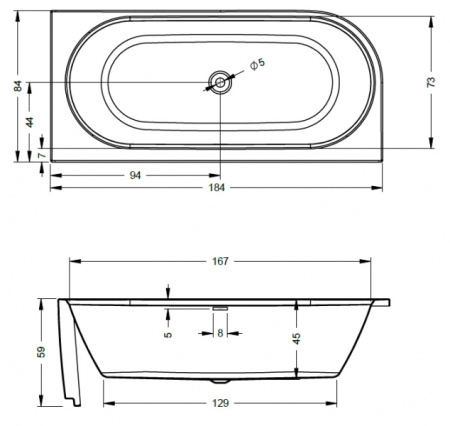 Ванна акриловая (184х84) левосторонняя Riho Desire Velvet B088001105