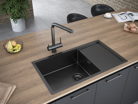 Кухонная мойка Paulmark Platte PM807844-GM вороненая сталь