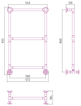 Полотенцесушитель Водяной Сунержа Ренессанс 1304 (86х50) Состаренная Латунь 051-0280-8650