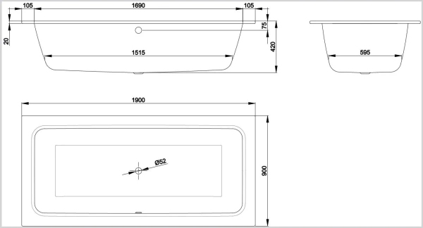 Ванна стальная (190х90) Bette One 3314-000 белый