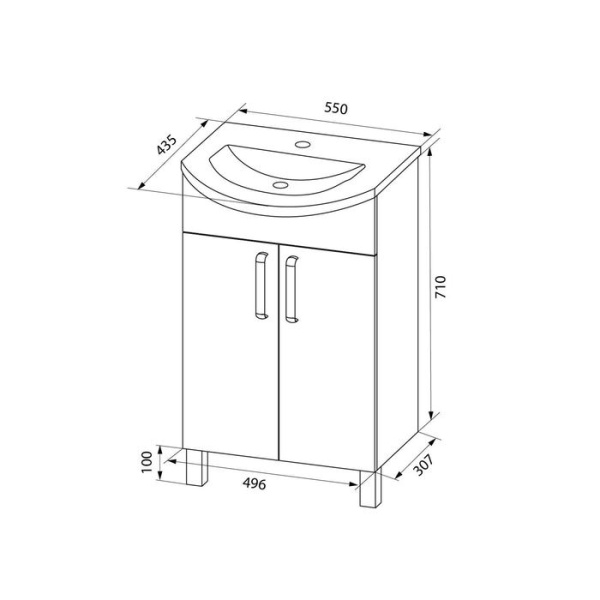 Тумба с умывальником, напольная, белая, 55 см, Optima Home, IDDIS, OPH55WFi95K