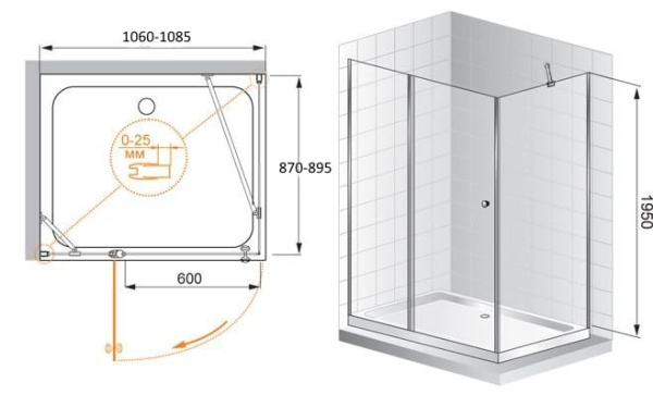 Душевой уголок R 110х90 см Cezares TRIUMPH-AH-1-110/90-C-Cr-R
