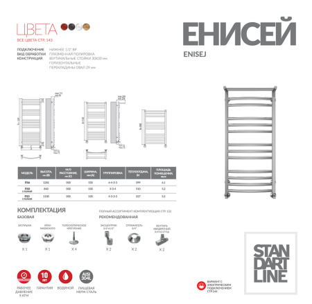 Полотенцесушитель водяной Terminus ЕНИСЕЙ с полкой (500х1000) П13 4670078529572