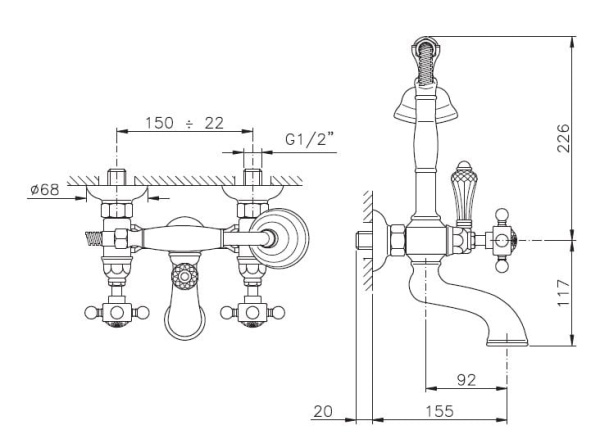 Смеситель для ванны с душем Nicolazzi Extra Lusso Liberty Black 1401CR43 (хром/черный)