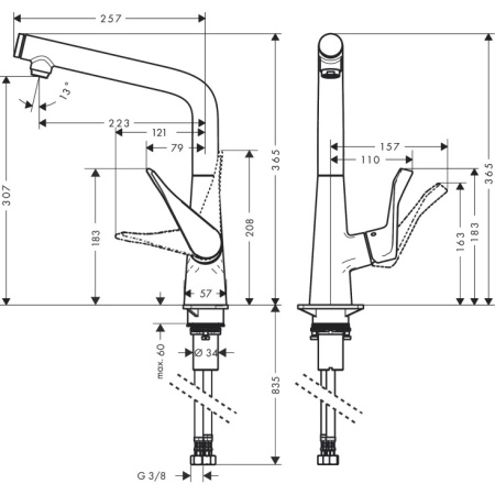 Смеситель для кухни Hansgrohe Metris M71 14785800, сталь