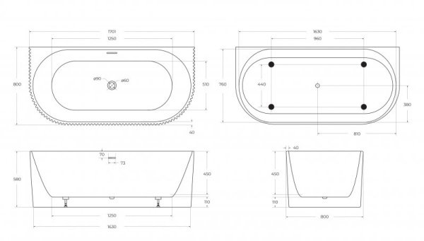 Акриловая ванна (170x80) BelBagno BB713-1700-800 Акриловая ванна (170x80) BelBagno BB713-1700-800