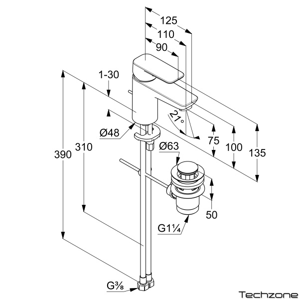 Смеситель для раковины Kludi Pure&Style 403883975
