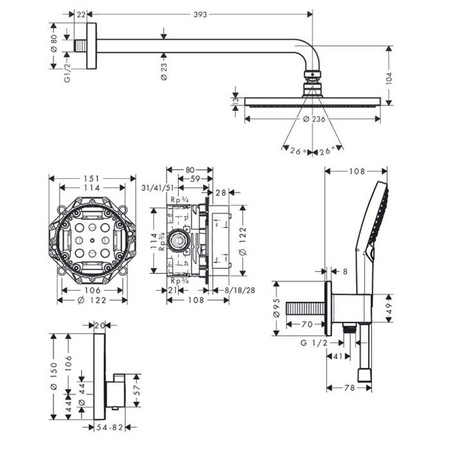 Душевой комплект с термостатом Hansgrohe Raindance S 240 1jet PowderRain 27951000 хром