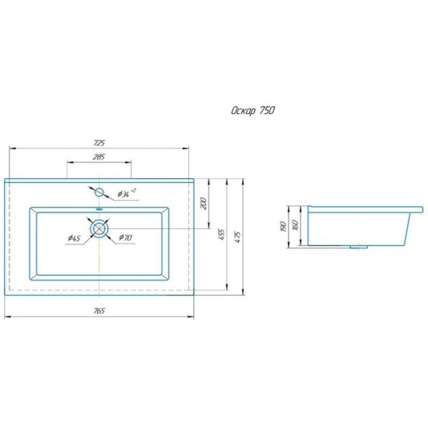 Раковина полувстраиваемая (76х48) СаНта Оскар75