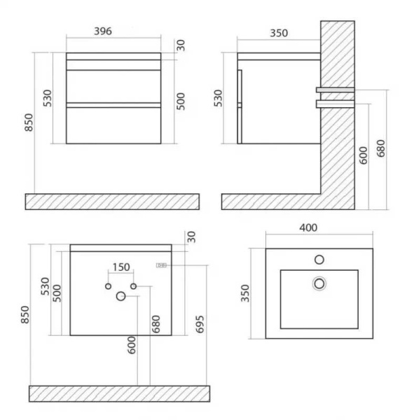 База под раковину Art&Max Family-M-400-2C-SO-HG