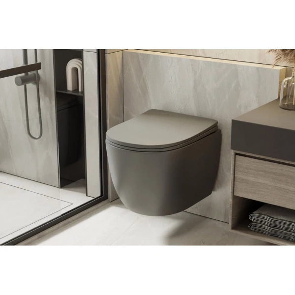 Унитаз ABBER Bequem AC1101TMG подвесной серый матовый, безободковый