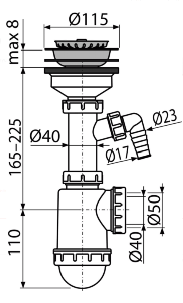 Сифон для мойки AlcaPlast A446P-DN50/40