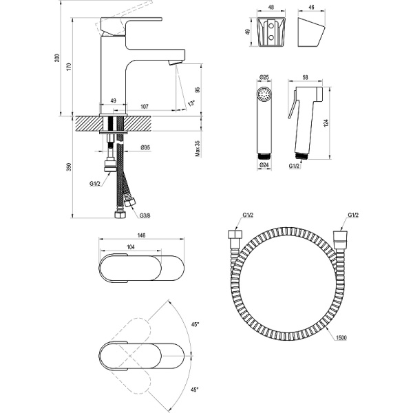 Смеситель для раковины с гигиеническим душем Ravak Chrome-CR X070167