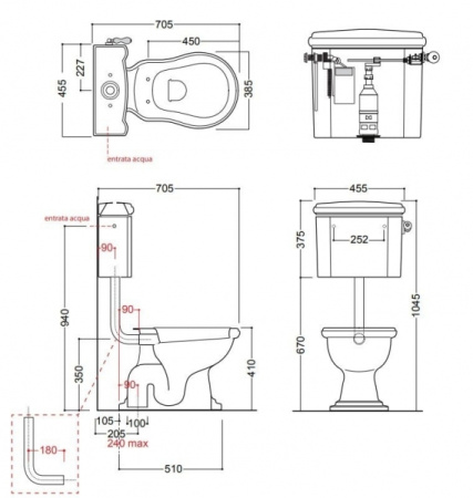 Бачок низкий для унитаза с боковым отверстием для ручки смыва Kerasan Retro 107201