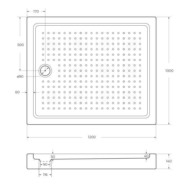 Акриловый душевой  поддон (120х100) CEZARES TRAY-A-AH-120/100-15-W
