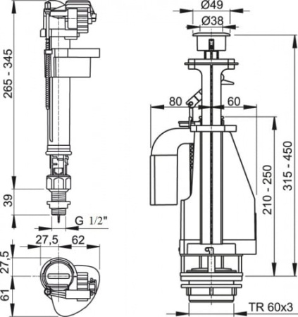 Арматура для бачка унитаза AlcaPlast SA08 1/2"