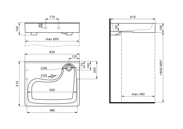 Раковина Sнад стиральной машиной (63х51,5) antek Клио 50 1WH501770