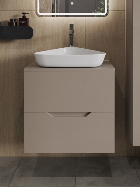 Тумба с раковиной подвесная 60 см, Orange Line Li-60TuLMDF+B07-500W латте/белый